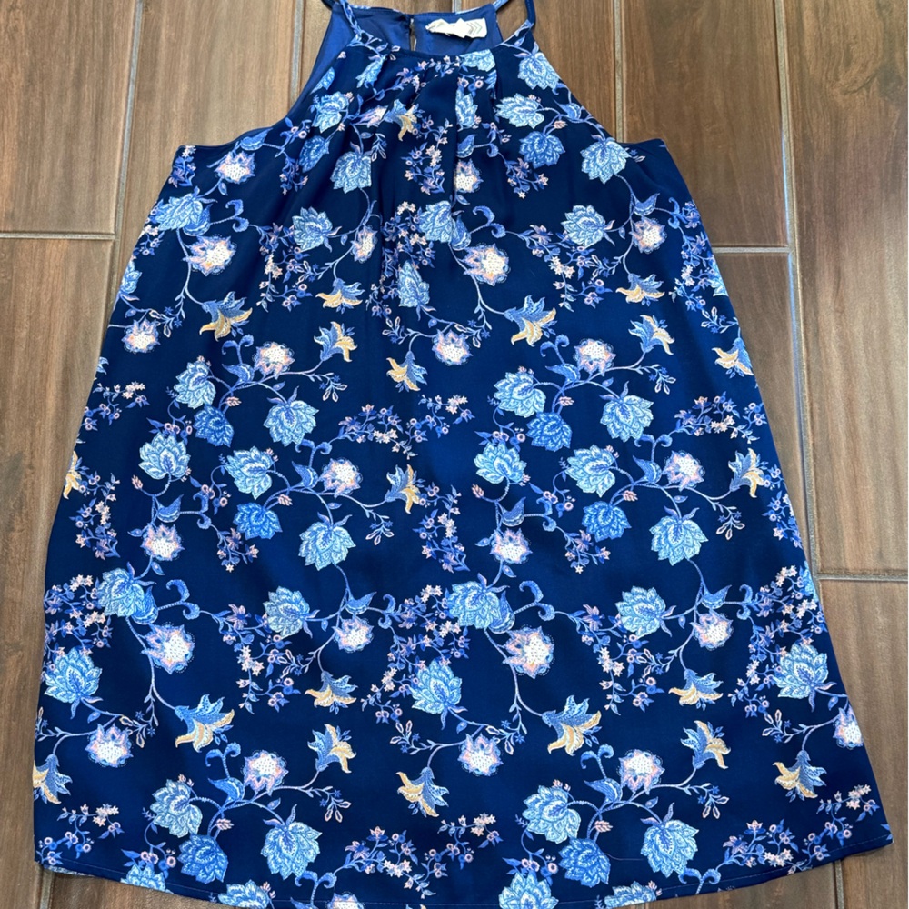 Pink Rose Blue Floral Mini Dress
